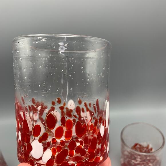 Home Studio Jolly Confetti Glasses Set 4 Red White Bubbles Splatter Handblown - Picture 5 of 10